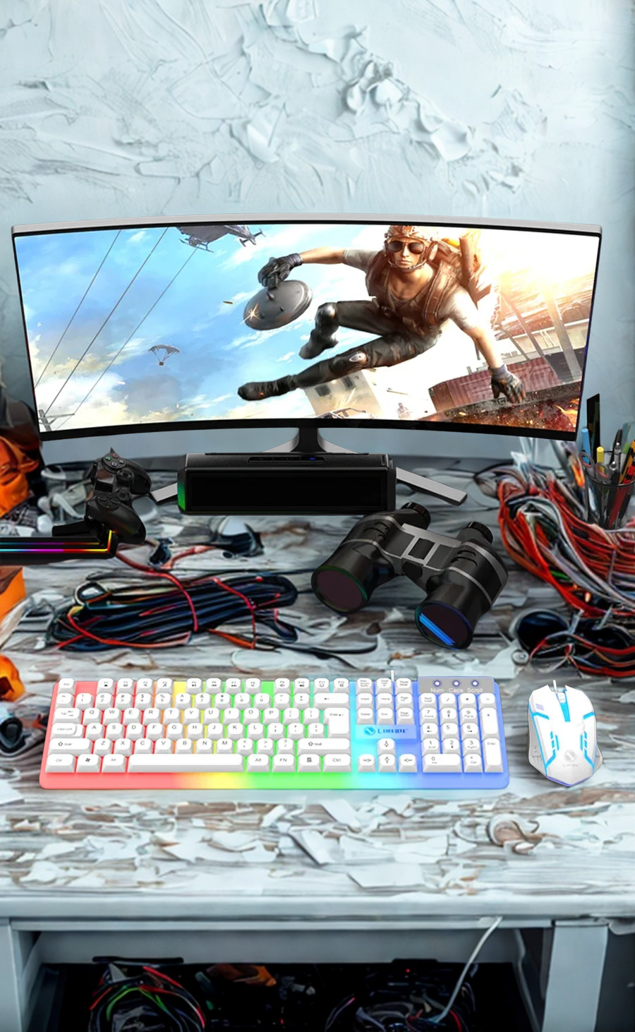 NG GTX350 – Ensemble Clavier + Souris Gaming pour Ordinateur / Laptop, Rétroéclairé, Kit Gamer avec Clavier Filaire USB LED – Modèle GTX350 Noir